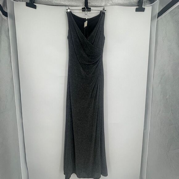 Tadashi Women's Surplice V-neck Ruched Metalic Maxi Dress Size Medium - Picture 1 of 9